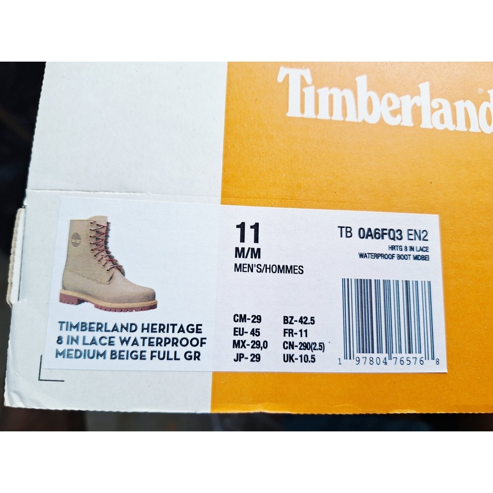 Timberland Heritage 8" Waterproof Boots Medium Beige Full Grain Leather Men's 11 - Picture 4 of 10